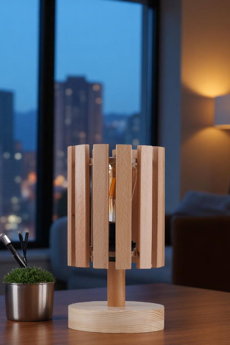 Opviq Lámpara de Mesa de Madera Color Roble